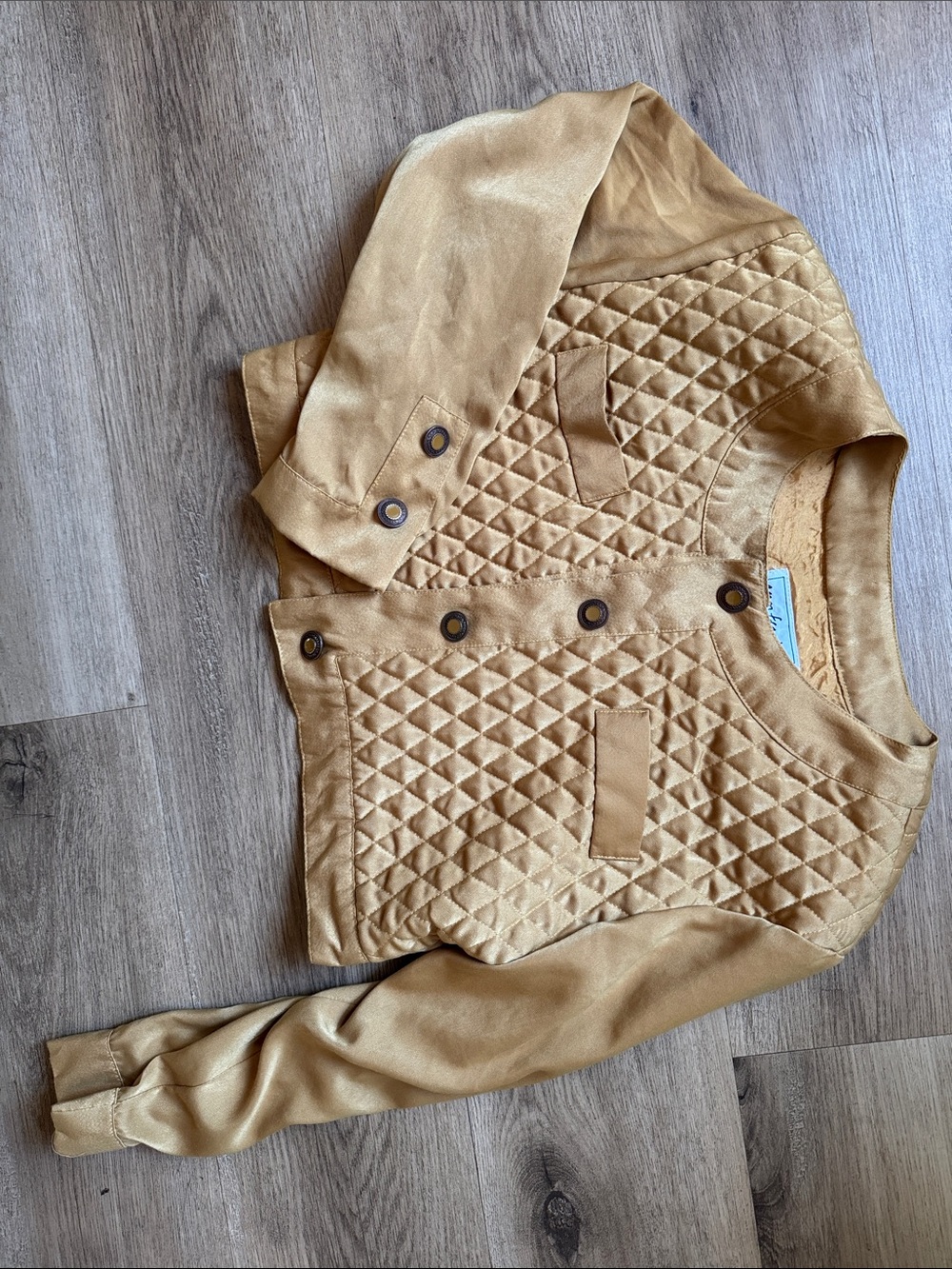 Vintage Y2K Ann Ferriday Gold Quilted Satin Cropped Jacket Rare